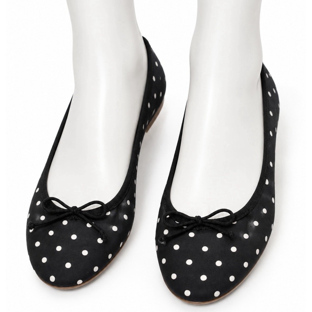 J CREW Women's Ballet Flats Black White Dots 7 1/2 M Slip On Shoes